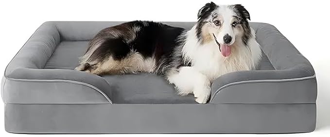 Optimized Orthopedic Dog Bed for Medium Dogs, 41" x 27" Memory Foam Pet Bed with Removable Washable Cover, Waterproof & Non-Slip Sofa Bed for Joint Support, Grey