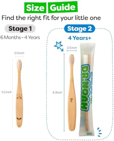 Dr. Noah Microplastic-Free Bamboo Kids Toothbrush, Dentist Designed, Age 4+