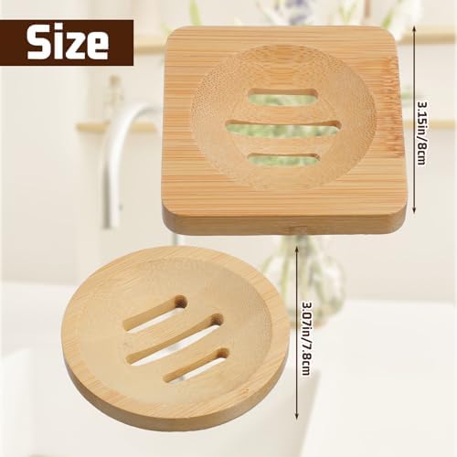 Ymapinc 2-Pack Bamboo Soap Holder, Round+Square for Home Shower Bathroom