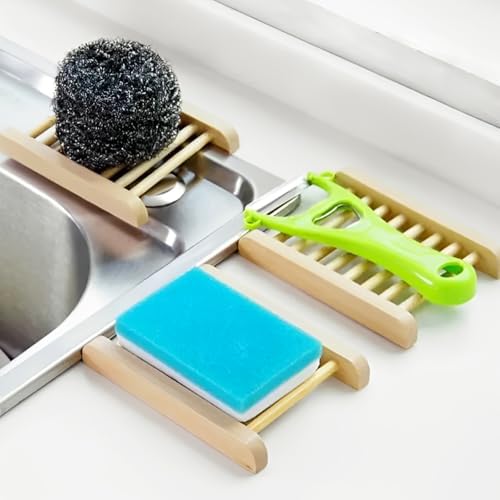 60 PCS Bamboo Soap Dish for Shower 3.3x3.5x0.7 Inch Wooden Soap Holder Self Draining Bamboo Soap Holder Handmade Wooden Soap Dish for Bar Soap Wood Soaps Tray for Bathroom, Shower, Kitchen