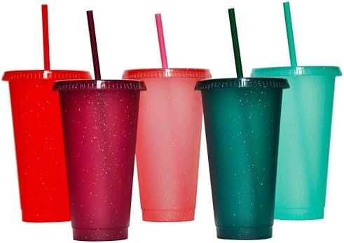 Suertestarry Tumbler with Straw and Lid,Water Bottle Iced Coffee Travel Mug Cup,Reusable Plastic Cups,Perfect for Parties,Birthdays,24oz-5 Pack (Rainbow, 5pack)