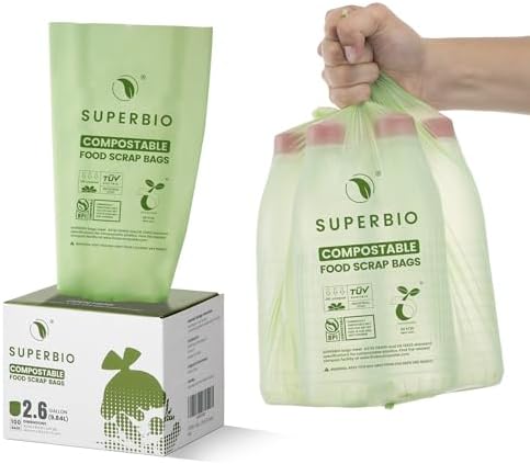 SUPERBIO 2.6 Gallon Compostable Food Waste Bags, 100 Count, 1 Pack
