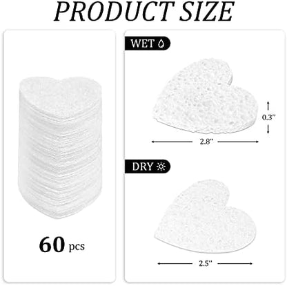 60-Count Kickleen Compressed Cellulose Heart Shape Facial Sponges,White