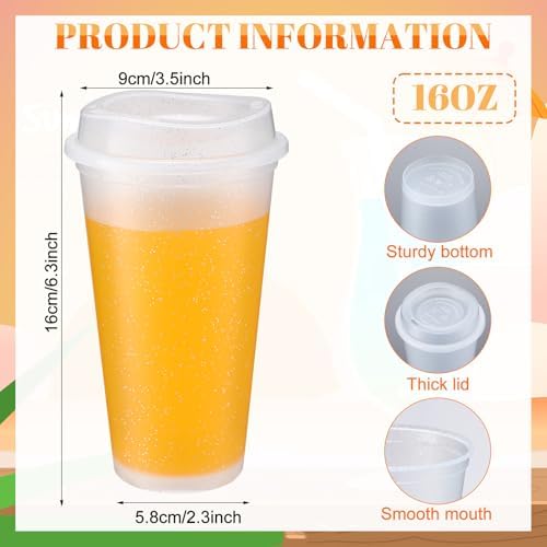 Honeydak 45 Pack 16 oz Reusable Coffee Cups with Lids Water Bottle Iced Coffee Travel Mug Reusable Portable Plastic Tea Tumblers Bulk for Hot and Cold Drinks Birthdays Party(Stylish,Clear)