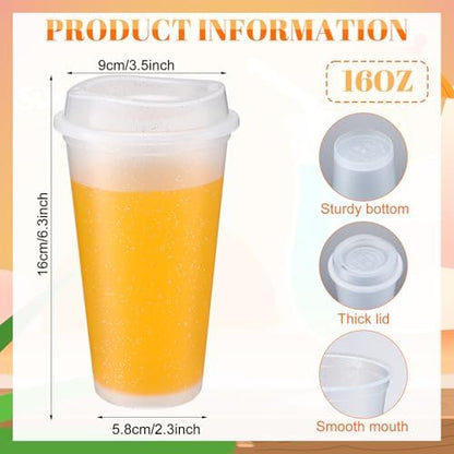 Honeydak 45 Pack 16 oz Reusable Coffee Cups with Lids Water Bottle Iced Coffee Travel Mug Reusable Portable Plastic Tea Tumblers Bulk for Hot and Cold Drinks Birthdays Party(Stylish,Clear)