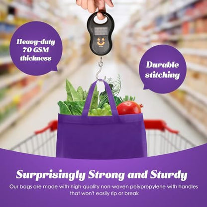 Reginary 50 Pcs Reusable Tote Bags Shopping Bags Non Woven, Purple