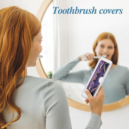 Toothbrush Travel Case - Colorful Pattern, Holder and Covers for Toothbrushes, Includes Tongue Scraper Case