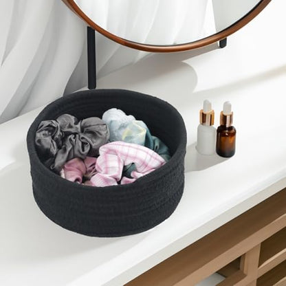 Small Woven Cotton Rope Baskets, Set of 3, Black