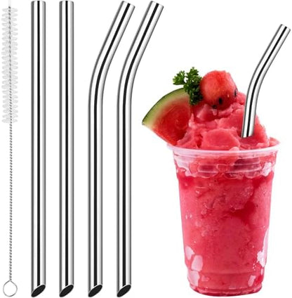 NiHome 4-Pack Stainless Steel Straws for Boba, Smoothie, 10.4” Metal Straws