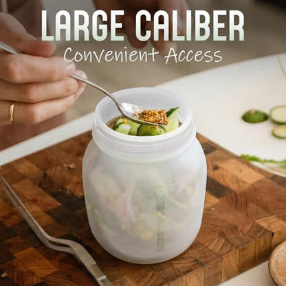 Silicone Food Storage Containers Set, Leak proof Pickling Canister Jars with Lid, Collapsible Reusable Kitchen Pantry Organization Canisters, Suitable for Pickling, Dishwasher Freezer Safe, 3 Pack