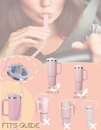 Extendable Long Straws for Stanley Cup, 2 Pack 35" Reusable Silicone Straws- CPC Certified, Fits 40 oz Tumbler And Large Water Bottle, Soft & Flexible Straw Accessories Gift Idea