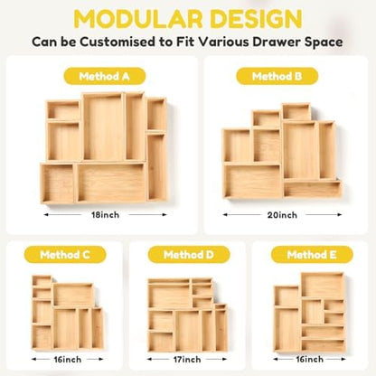 lilLittle Bamboo Drawer Organizer, 8 Pcs Multi Purpose Drawer Organizer Set