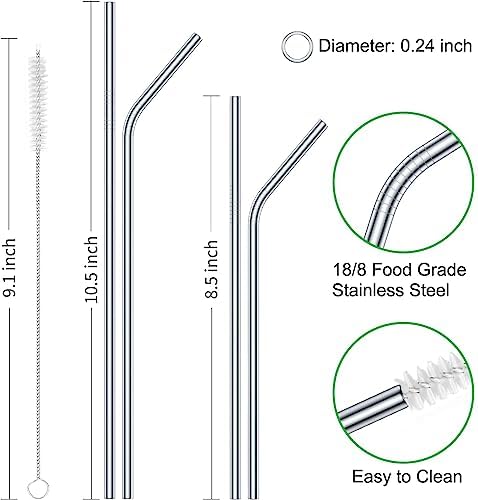 Vinaco 12 Pack 0.24" Wide Reusable Stainless Steel metal Straws