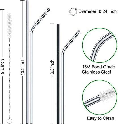 Vinaco 12 Pack 0.24" Wide Reusable Stainless Steel metal Straws