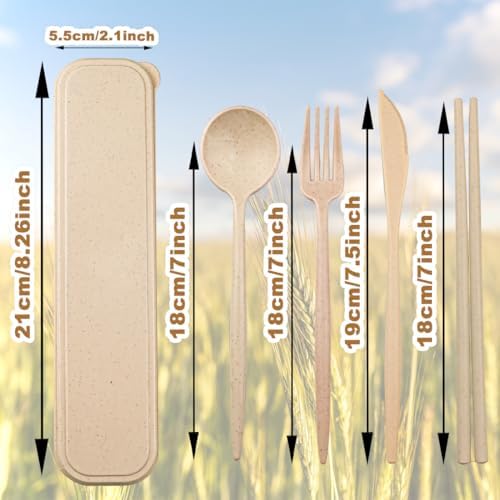 4 Sets Reusable Utensils Set with Case,Camping Cutlery Set Travel Silverware Set with Case Lunch Utensils Set for Work,Utensil Sets for Lunch Picnic Daily Use Outdoor (Beige)