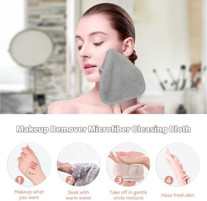 Nugilla Makeup Remover Cloths, 8 Packs Makeup Remover Towels Reusable Face Wash Cloth, Soft Microfiber Face Cloth for Women(Light Grey)