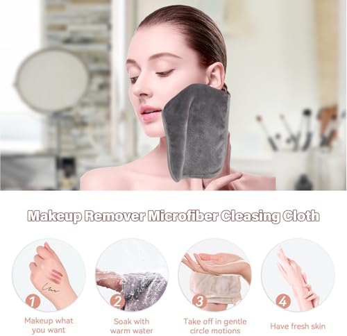 Nugilla Makeup Remover Cloths, 8 Packs Makeup Remover Towels Reusable Face Wash Cloth, Soft Microfiber Face Cloth for Women(Cool Grey)