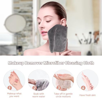 Nugilla Makeup Remover Cloths, 8 Packs Makeup Remover Towels Reusable Face Wash Cloth, Soft Microfiber Face Cloth for Women(Cool Grey)