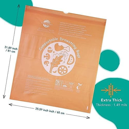 Compostable Trash Bags 13 Gallon, Drawstring Bin Bags, Heavy Duty Waste Bags, Extra Thick, Certified US BPI ASTM D6400, 49.2 Liter, 30 Counts