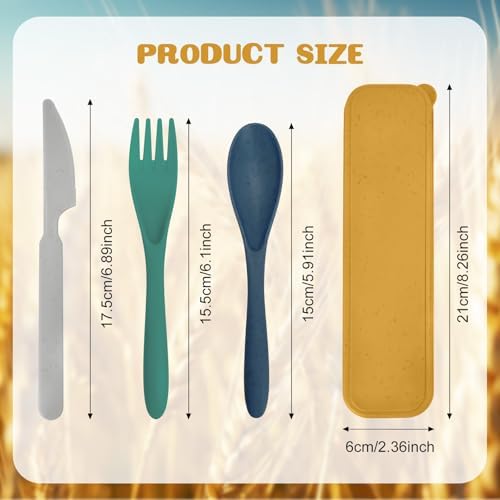 60 Sets Wheat Straw Silverware Set Bulk Wheat Straw Cutlery Lunch Box Accessories Reusable Travel Utensils Set with Case for Operation Christmas Child Items Bulk Kids Adults Camping (Bright Color)