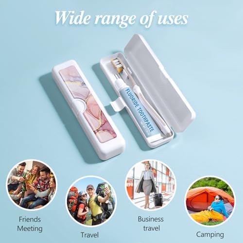 Toothbrush Travel Case - Colorful Pattern, Holder and Covers for Toothbrushes, Includes Tongue Scraper Case