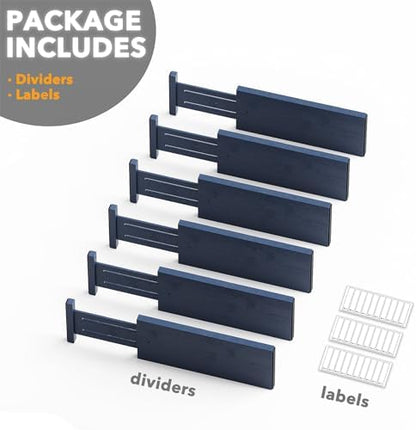 SpaceAid Bamboo Dresser Drawer Dividers 6 Pack, 4.65“ High Adjustable 12.5“-17” Drawer Organizers, Expandable Organization for Clothing, Clothes, Dressers, Navy Blue