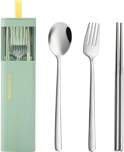 DEVICO Travel Utensils with Case, 4Pcs Korean Chopsticks Fork and Spoon Set