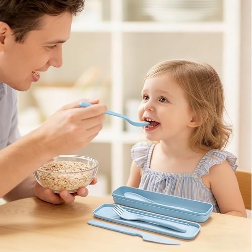 Wheat Straw Travel Utensils, BPA Free Reusable Fork Spoon Knife with Case