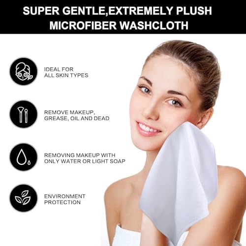 Microfiber Facial Cloths Fast Drying Washcloth 12inch x 12inch White 20 pack