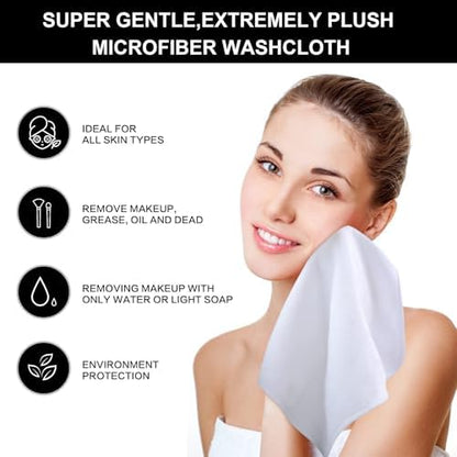 Microfiber Facial Cloths Fast Drying Washcloth 12inch x 12inch White 20 pack