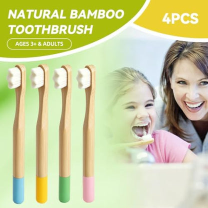 EasyHonor 4 Pack Kids Bamboo Toothbrush, Extra Soft Toothbrush for Kids