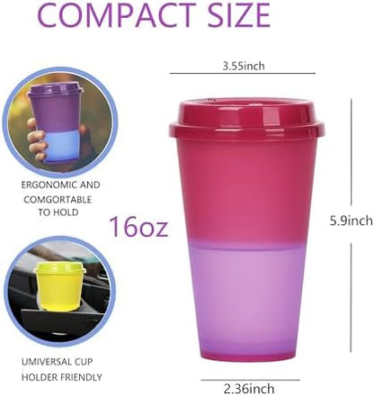 Color Changing Cups, 5 Pack 24oz Plastic Tumblers, Reusable Iced Coffee & Smoothie Cups with Lids and Straws for Parties and Travel (coffee,12 Pack, 12 Pack)