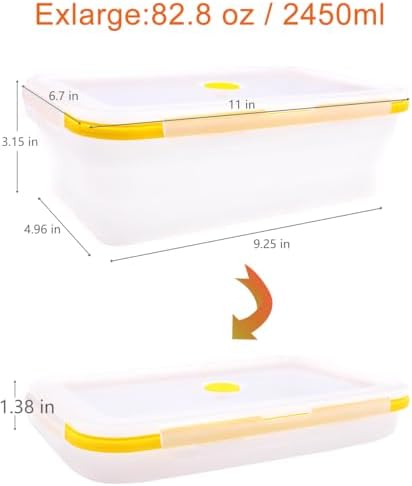 Extra Large Collapsible Translucent Silicone Food Storage Containers With Lids, XXL Foldable Bento Lunch Box, Reusable Big Meal Boxes for Kitchen, Camping, BPA Free (3 Pack (82.8 OZ))