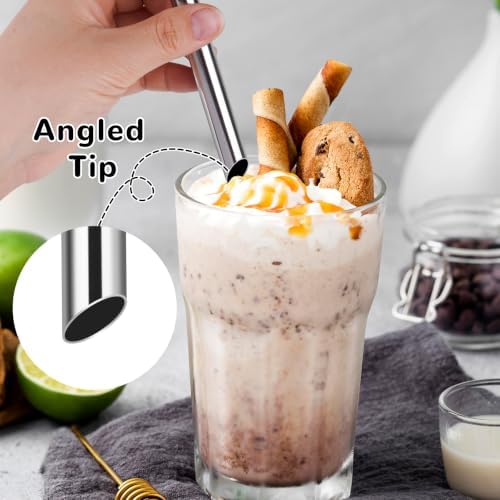 NiHome 4-Pack Stainless Steel Straws for Boba, Smoothie, 10.4” Metal Straws