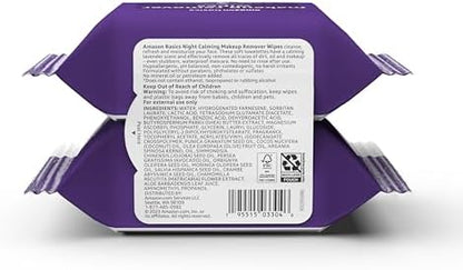 Amazon Basics Makeup Remover Wipes, Gentle Cleansing, Dermatologist Tested, Night Calming, Plant Based, Alcohol-Free, Removes Waterproof Mascara, 25 Count Per Pack, Pack of 2