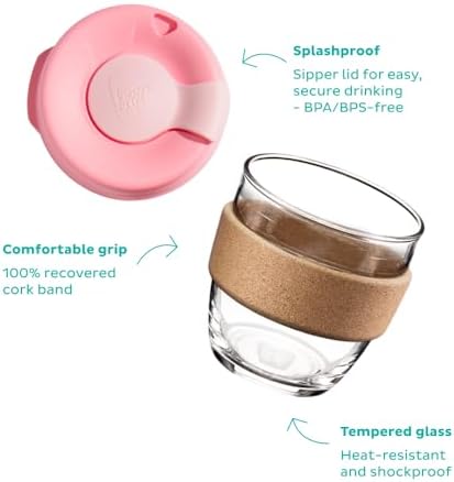 KeepCup Brew Cork, Reusable Glass Tumbler with Natural Cork, Short Coffee Cup 8oz / 227ml - Pine