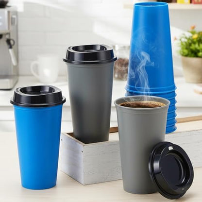 Honeydak 45 Pack 16 oz Reusable Coffee Cups with Lids Water Bottle Iced Coffee Travel Mug Reusable Portable Plastic Tea Tumblers Bulk for Hot and Cold Drinks Birthdays Party (Classic,Navy Blue, Gray)
