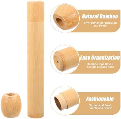 Amosfun Bamboo Toothbrush Holder Portable Toothbrush Storage Tube with Base Travel Tooth Brush Holder Case for Bathroom Counter Office Desktop Dresser Home and Hotel Use