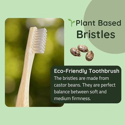 Bamboo Toothbrushes 4 Pack for Adults, Plant Based Bristles Derived from Castor Bean Oil, Soft Medium Bristles, Individually Wrapped Travel Toothbrushes, FSC Certified Packaging