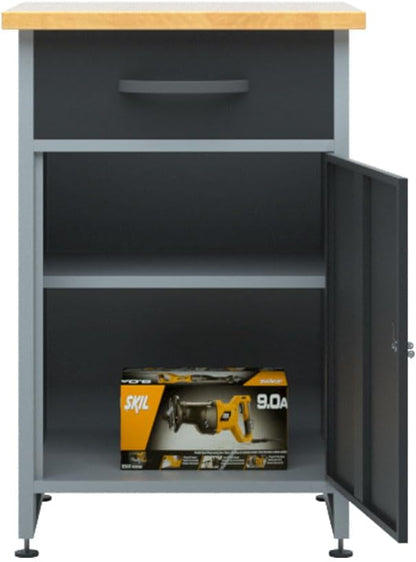 JZD Steel Workbench Garage Storage Cabinet Set with Wood Worktop