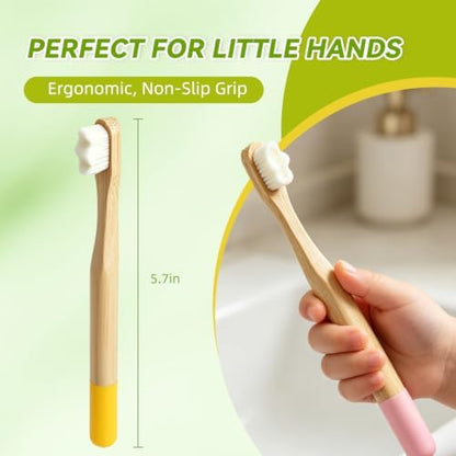 EasyHonor 4 Pack Kids Bamboo Toothbrush, Extra Soft Toothbrush for Kids