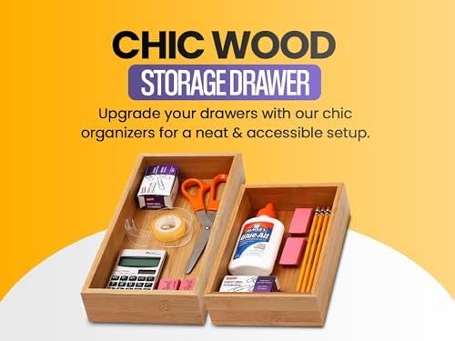 YBM Home Bamboo Drawer Organizer Storage Box for Kitchen Drawer, Junk Drawer, Office, Bedroom, Children Room, Craft, Sewing, and Bathroom, 2 Pack 6x12x2 inch