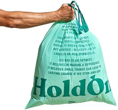 HoldOn Compostable Tall Kitchen Drawstring Bags - 13 Gallon, 40 Count