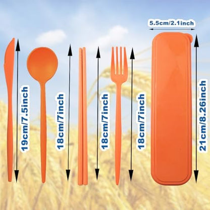 ELANE 4 Sets Reusable Travel Utensils Set with Case,Camping Cutlery Set Reusable Cutlery Set with Case,Utensil Sets for Lunch Picnic Daily Use Outdoor (orange)