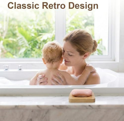 2 Pcs Bamboo Soap Holder, 2 Styles Soap Tray for Shower Kitchen Sink