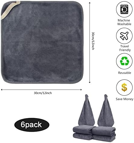 SINLAND Microfiber Facial Cloths Fast Drying Washcloth 12inch x 12inch Grey 6 pack …