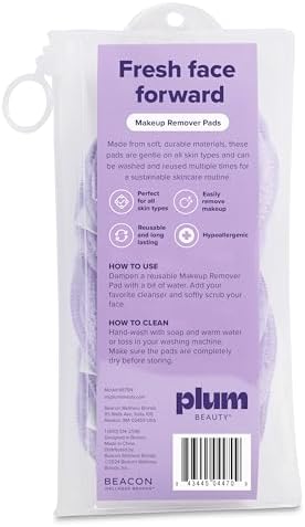 Plum Beauty Reusable Makeup Remover Pads - Soft Face Cleansing Pad, 5 Count