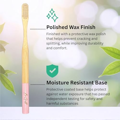 Bamboo Toothbrushes 4 Pack for Adults, Plant Based Bristles Derived from Castor Bean Oil, Soft Medium Bristles, Individually Wrapped Travel Toothbrushes, FSC Certified Packaging