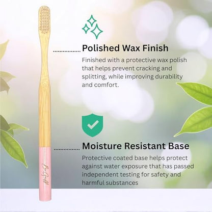 Bamboo Toothbrushes 4 Pack for Adults, Plant Based Bristles Derived from Castor Bean Oil, Soft Medium Bristles, Individually Wrapped Travel Toothbrushes, FSC Certified Packaging