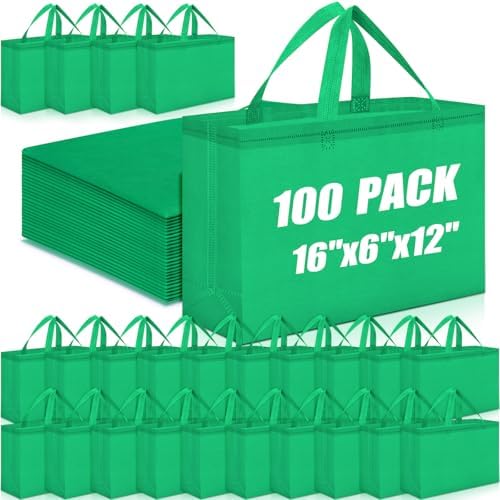 Windyun Reusable Grocery Bags Large Non Woven Shopping Bags with Handles Foldable Portable Tote, 16x6x12 Inch